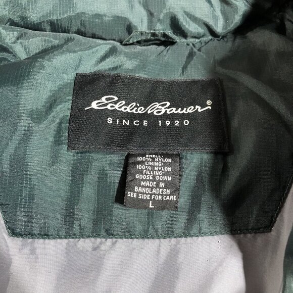 Eddie Bauer Jacket Men Large Goose Down Puffer Hood Zip Snow Core Winter Coat + - Picture 4 of 14